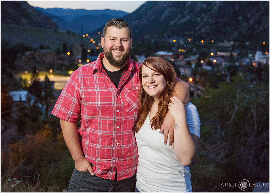 Cute night Georgetown Engagement Photos after sunset in Colorado