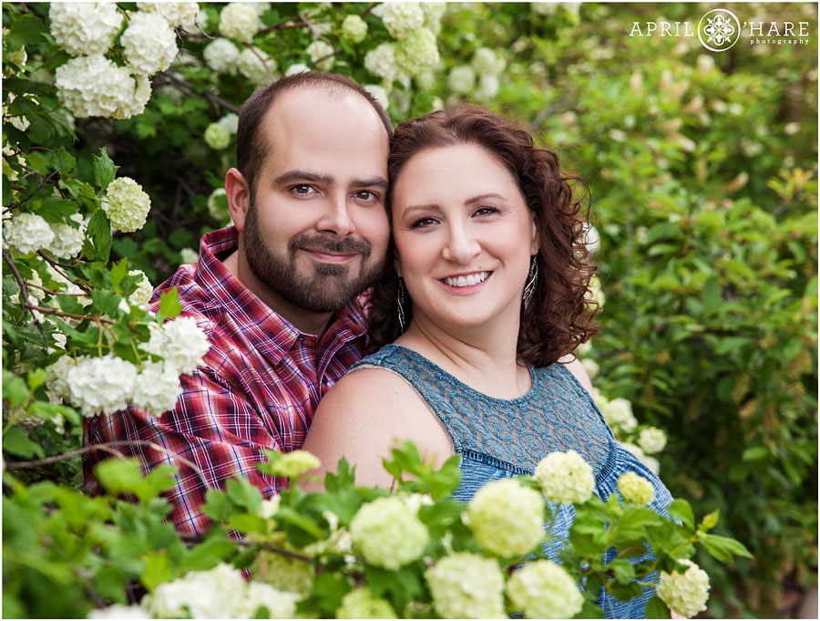 Surrounded by spring blossoms Hudson Gardens Engagement Photos