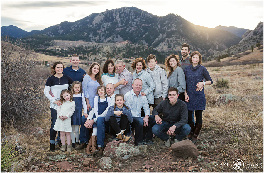 Boulder Colorado Family Wearing Shades of Blue and White at their Family Photo Session at South Mesa Trail