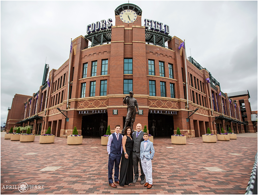 Cute baseball themed bar mitzvah at Coors Field Family Portrait at the Stadium