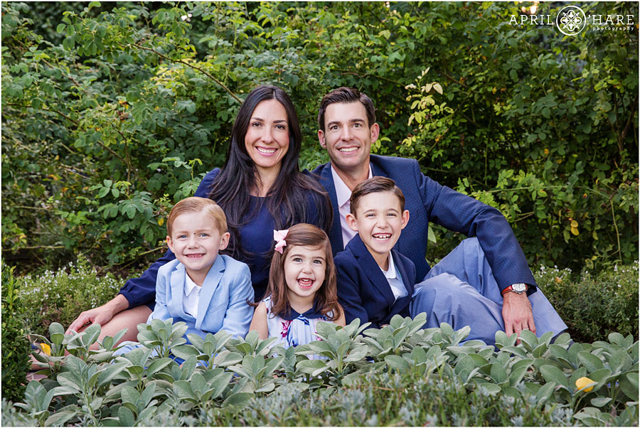 Adorable Denver Botanic Gardens Family Photos with blue formal outfits during summer