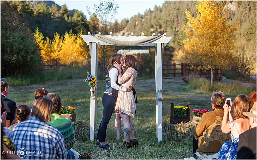 Colorado Lesbian Wedding in a fall color mountain meadow