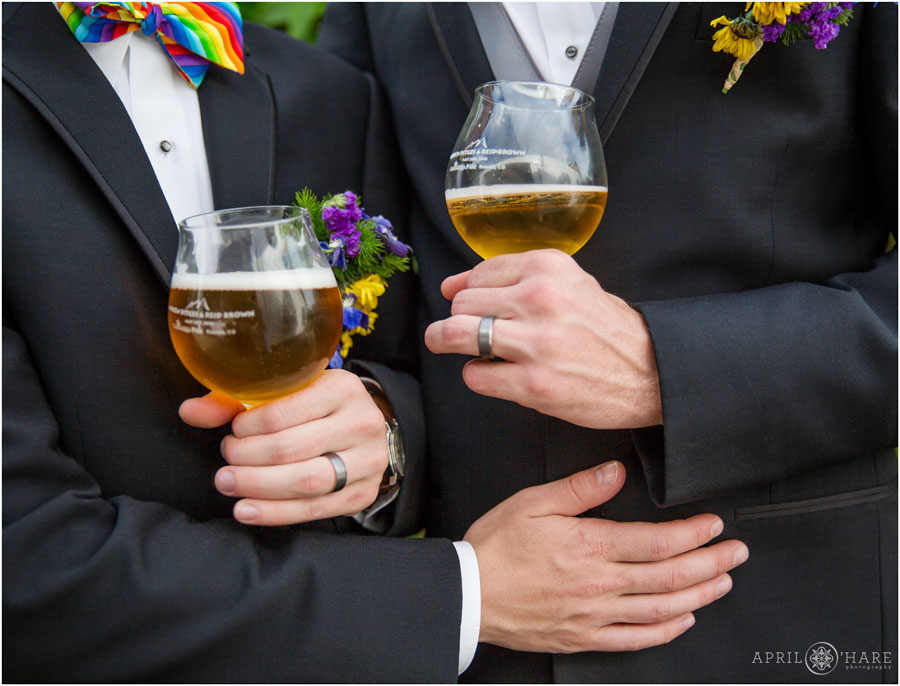 Boulder Gay Wedding with custom beer glasses