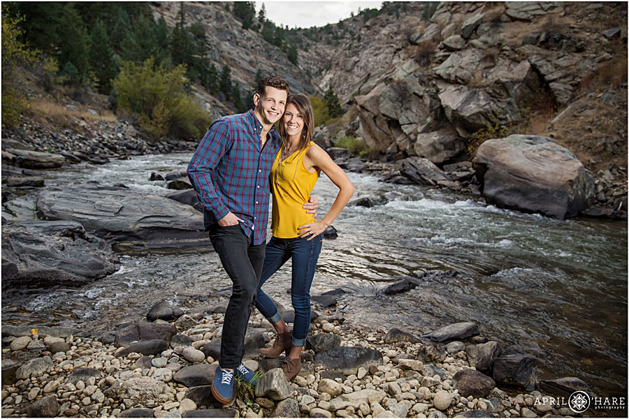Stunning Clear Creek Canyon Engagement Photos next to the water