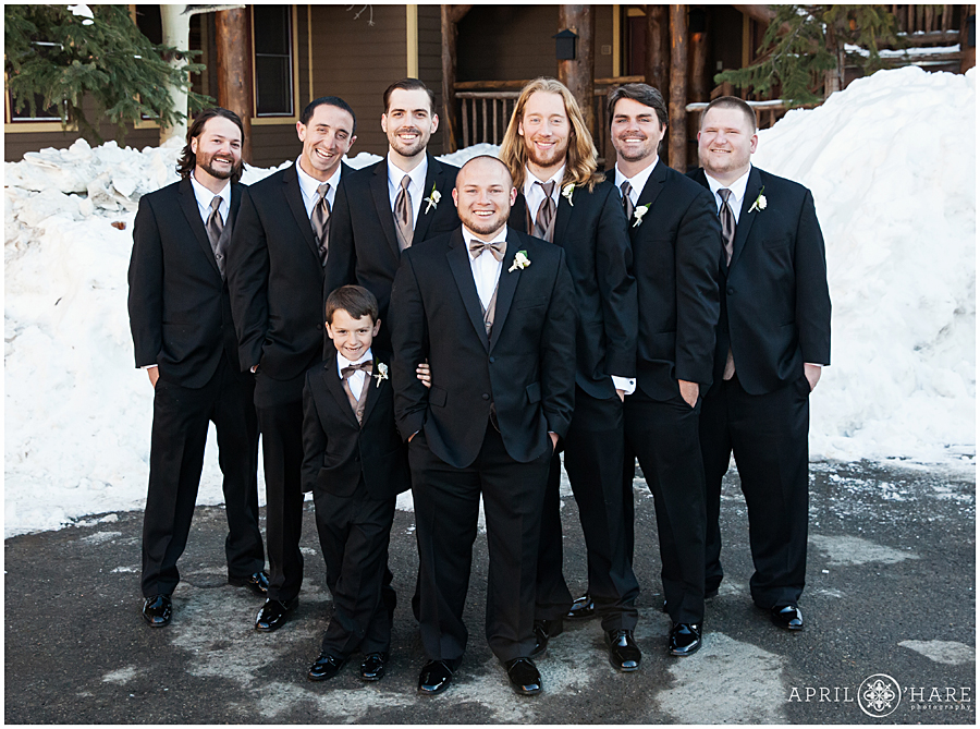 Winter Wedding in Breckenridge Groom with his groomsmen