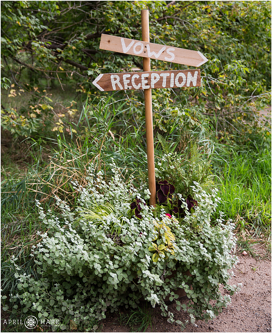 Pretty Wood Garden Signs at Rustic Colorado Wedding Venue Chatfield Farms