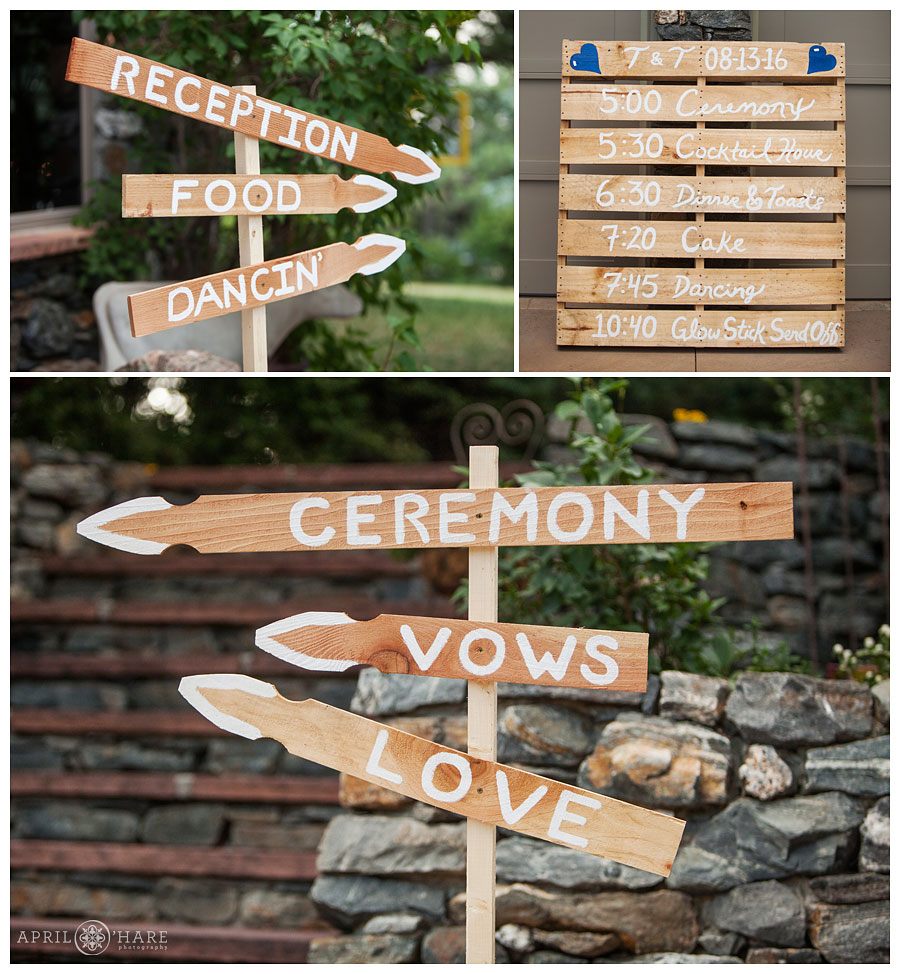 Handpainted wood pallet signs for a Backyard Lesbian Wedding in Colorado
