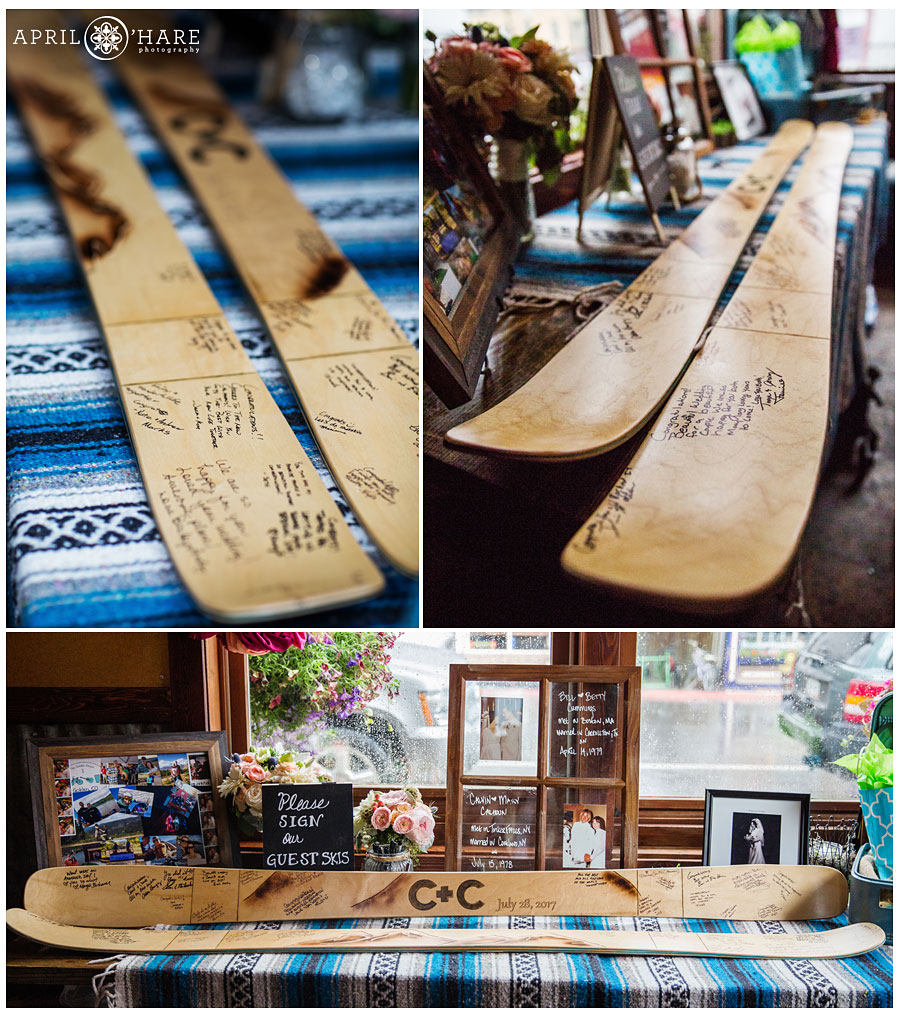Wood ski unique guest sign in from a Crested Butte wedding photographer