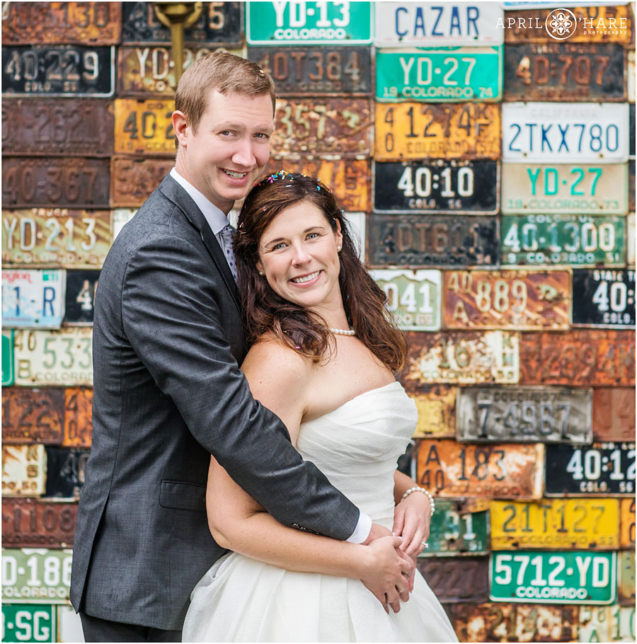 Famous license plate wall from a Crested Butte wedding photographer