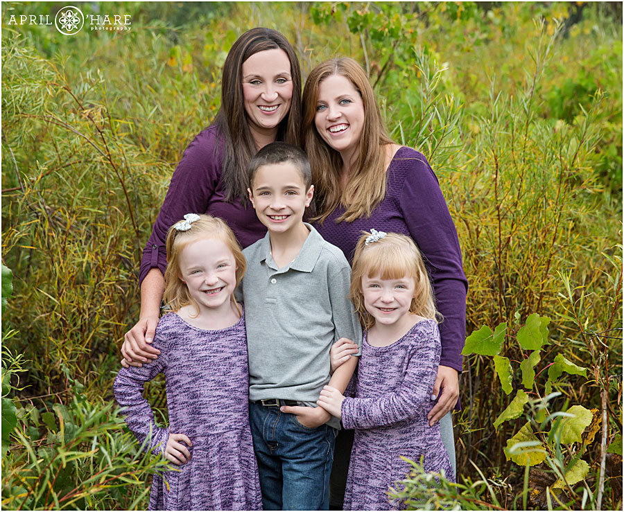 Colorado LGBTQ Family Photos wearing purple in the fall color at Chatfield State Park