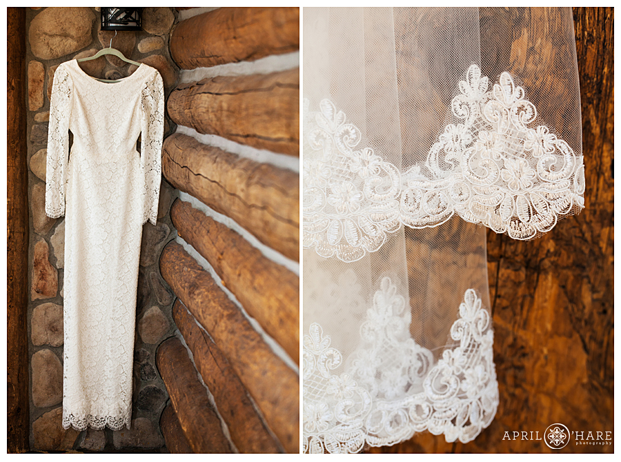Long sleeved lace dress for a Winter Wedding in Breckenridge