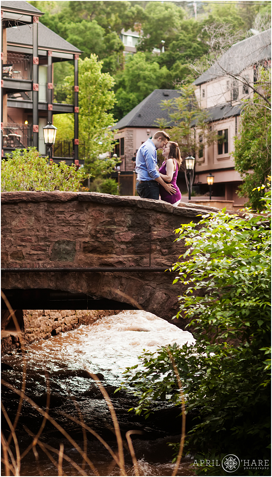 Pretty stone bridge in the picturesque town of Manitou Springs for an engagement photography session