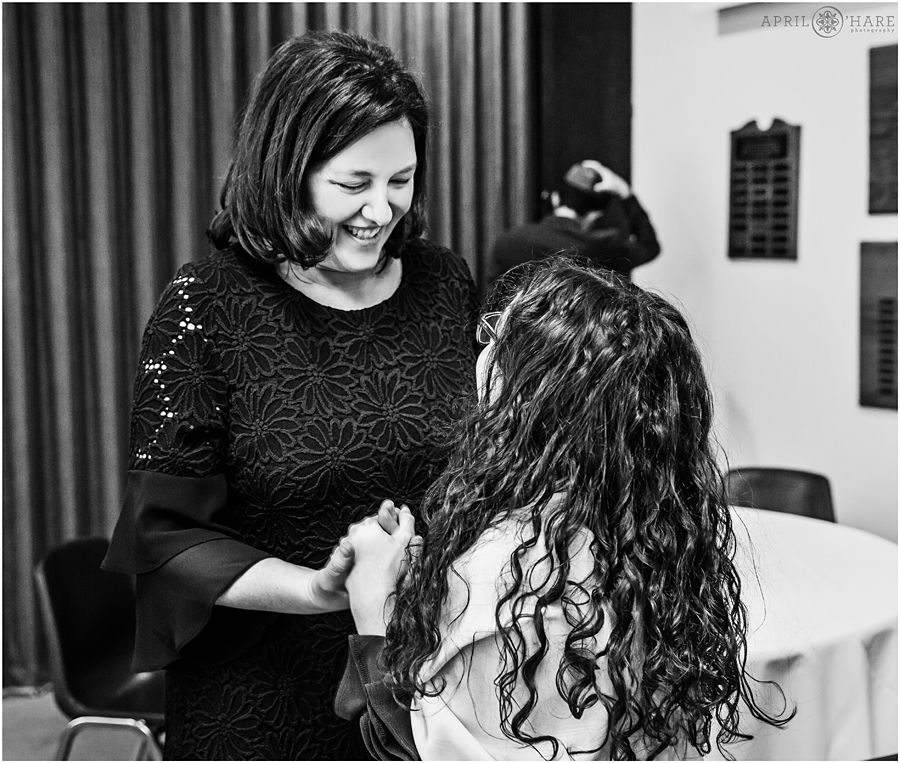 Mom and daughter have a moment prior to her Temple Emanuel Bat Mitzvah Service in Denver Colorado