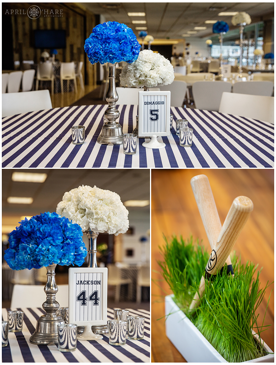 Blue and White Yankees baseball themed bar mitzvah at Coors Field in Denver