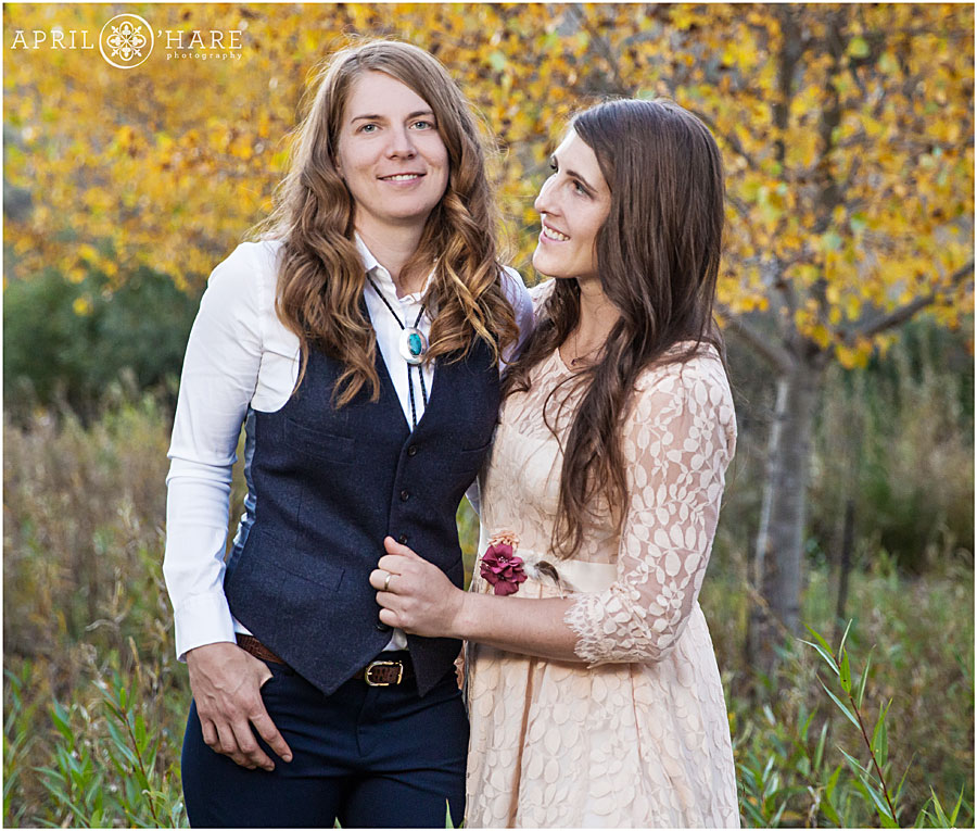 Colorado Lesbian Wedding during fall color season in a mountain meadow
