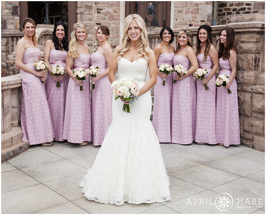 Lilac colored bridesmaids dresses at a Denver winter mansion wedding