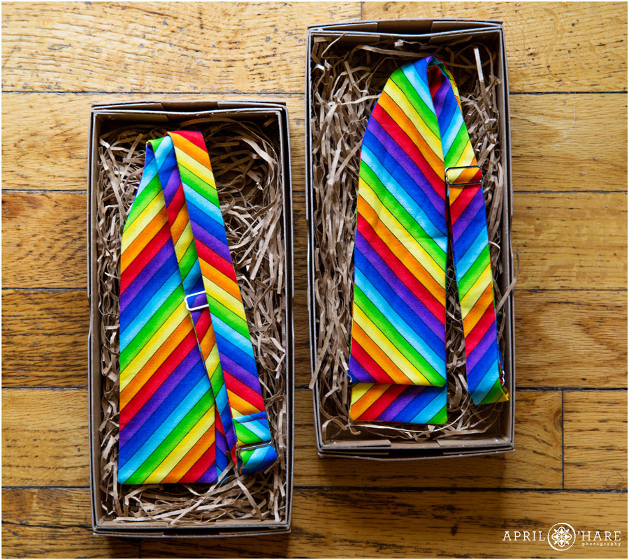 Rainbow bow ties for a Boulder Gay Wedding