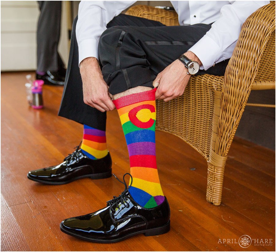 Colorado rainbow socks for a Boulder Gay Wedding