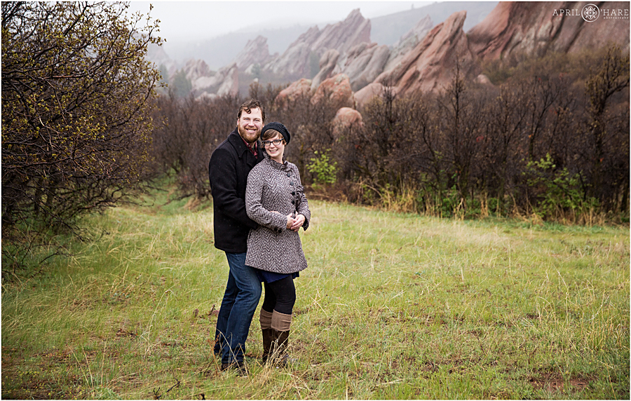 Stunning rainy day family photos created on a chilly spring day at Roxborough State Park