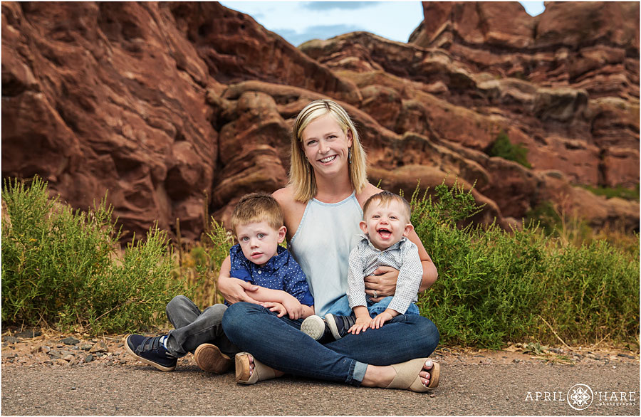 Cute mom with her two boys at Red Rocks