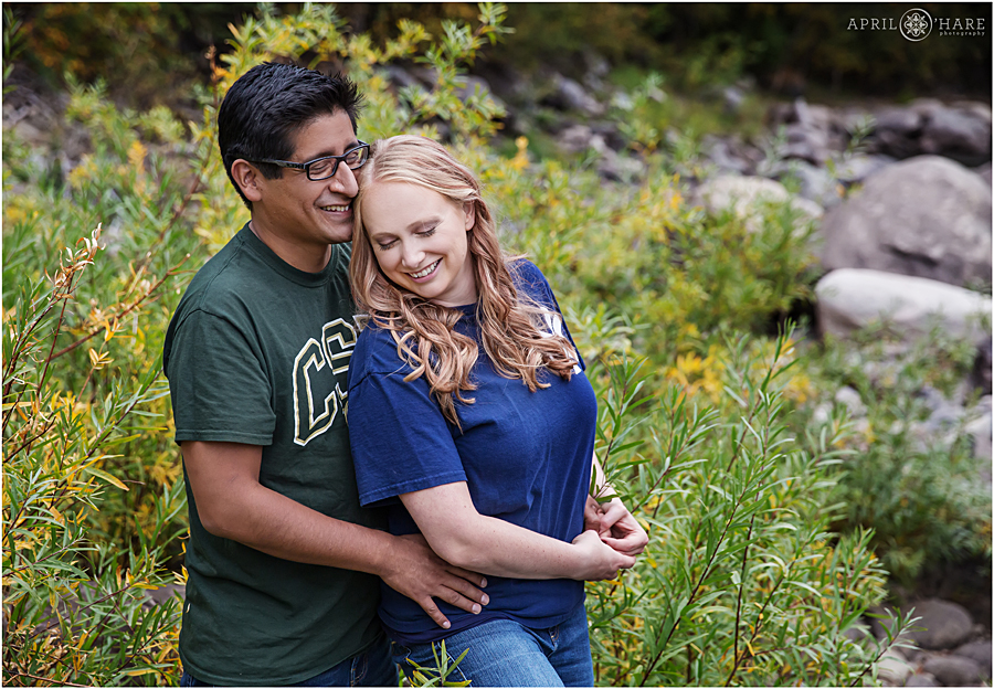 Romantic engagement photos at Beaver Creek next to Eagle River