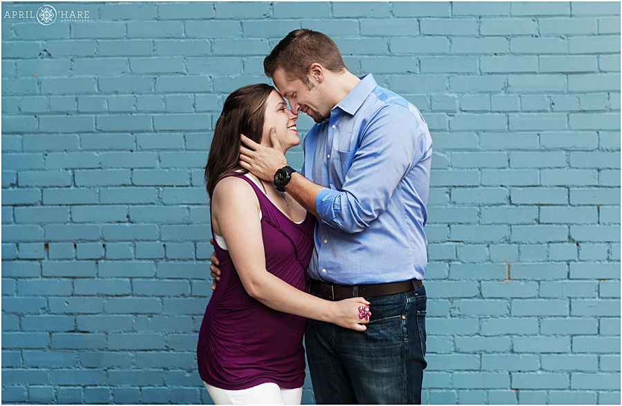 Pretty Blue Brick wall for Manitou Springs Engagement Photos