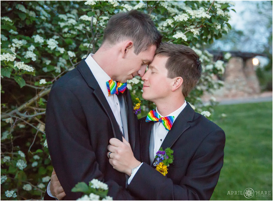 Romantic portrait of two grooms at their Boulder Gay Wedding in Colorado