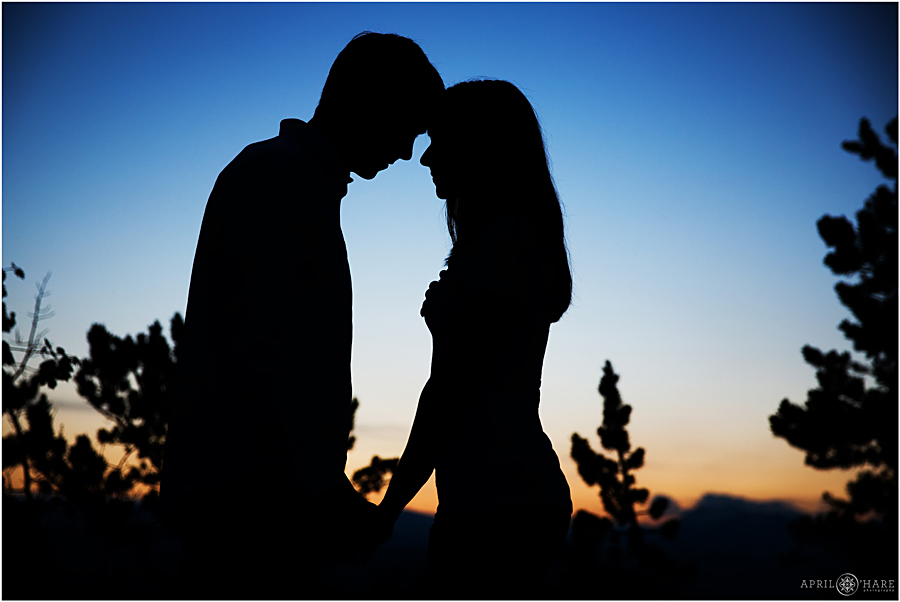 Beautiful sunset silhouette done at an engagement session at Golden Gate Canyon State Park