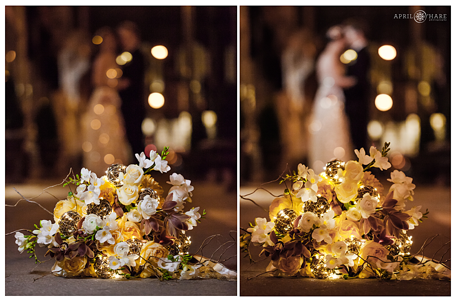 Pretty Gold Wedding Inspiration from a sparkly nighttime wedding styled session