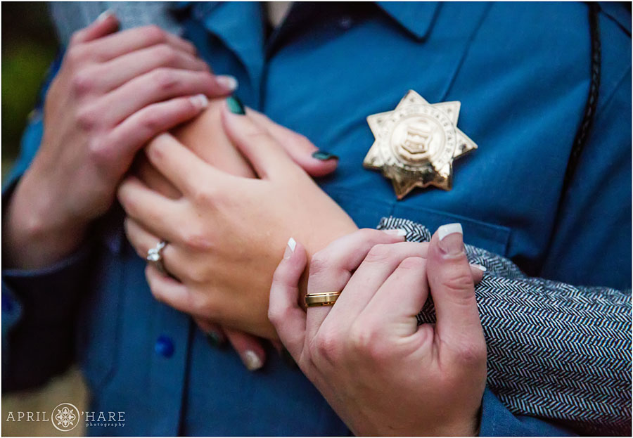 Detail of engagement rings from a Colorado LGBTQ Engagement Photography Session