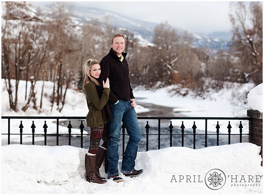 Winter Steamboat Springs Family Photos along the Yampa River with snow on the ground