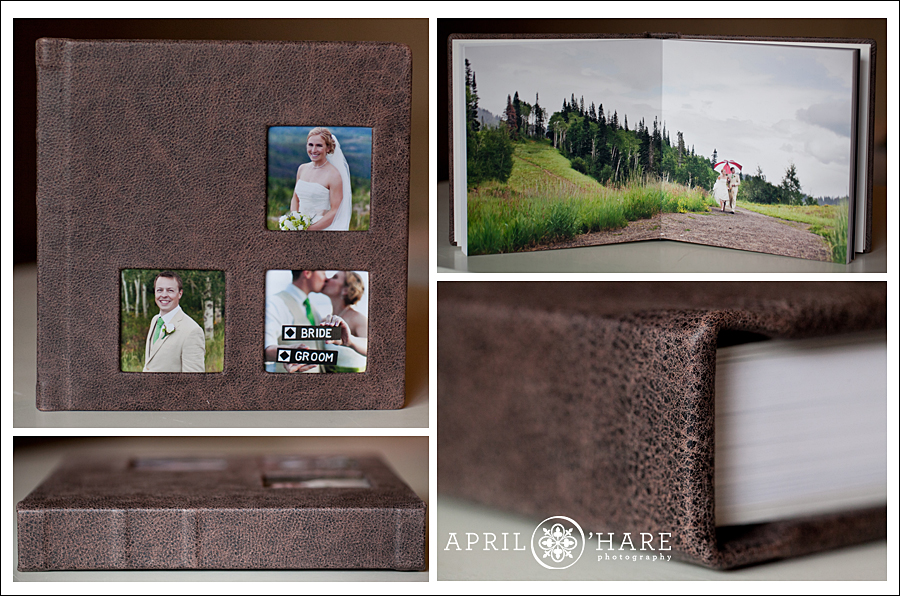Finao Bomber Jacket Wedding Albums with 3 photo cutouts on the cover