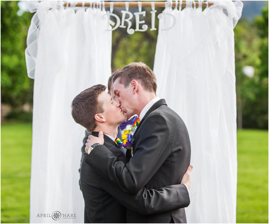 Romantic outdoor Boulder Gay Wedding Ceremony at Chautauqua