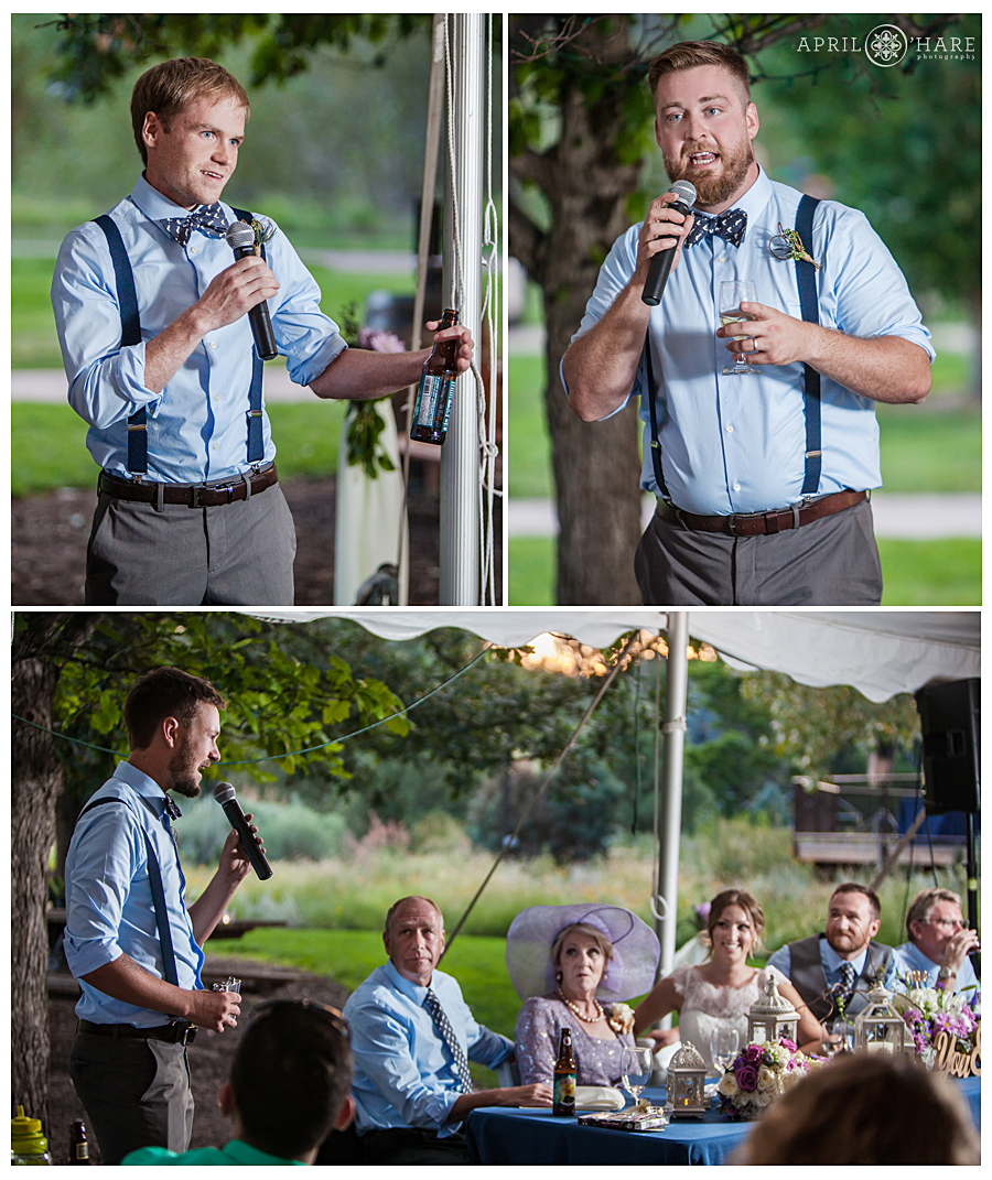 Wedding reception candid toast photos at Deer Creek Stables at Chatfield Farms in Colorado
