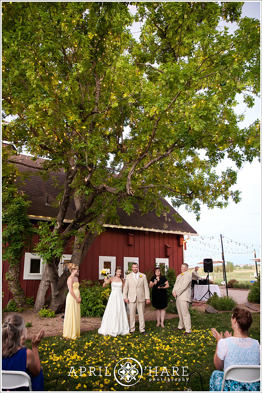 Beautiful Yellow Themed Wedding at Dusk on a Farm in Colorado