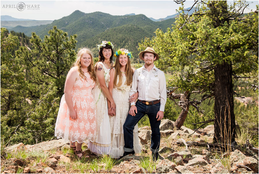 Two brides with their best friends at their Colorado Lesbian Elopement