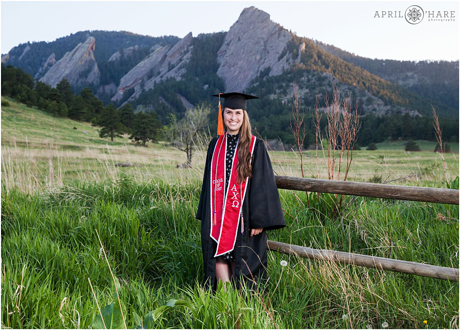 CU Boulder graduation photos at Chautauqua Park in Colorado