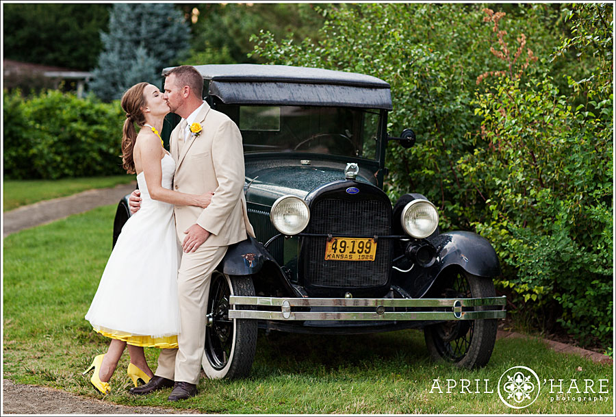Vintage Yellow Colored Wedding with old Ford Flatbed Truck in Denver