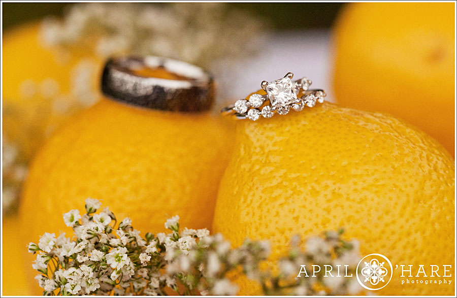 Yellow Lemons as part of a yellow themed wedding day with macro ring photo on 