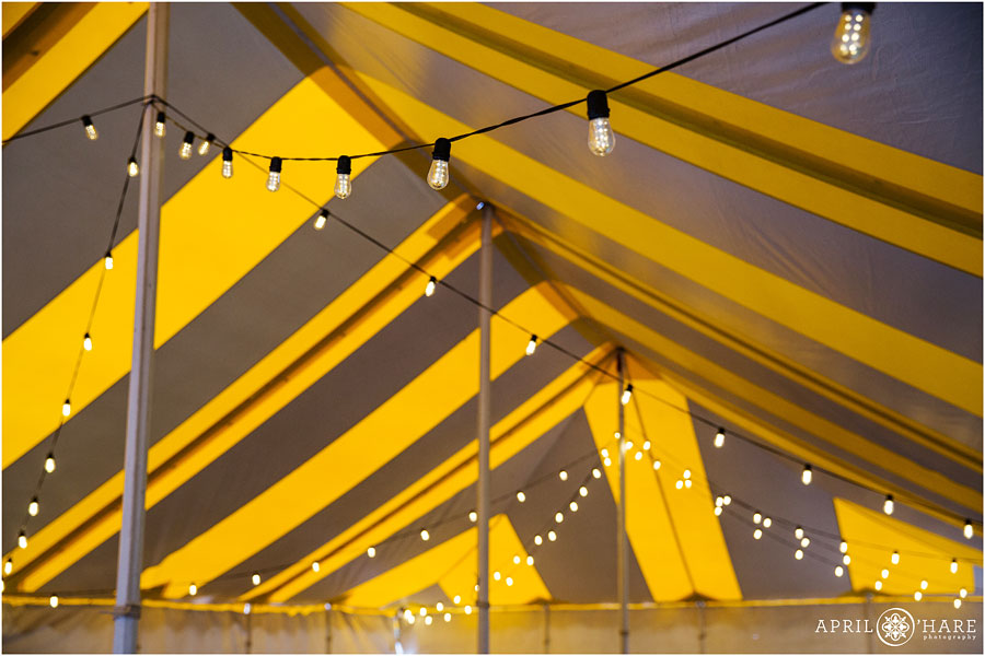 Nebraska Farm Wedding with striped yellow and gray tent