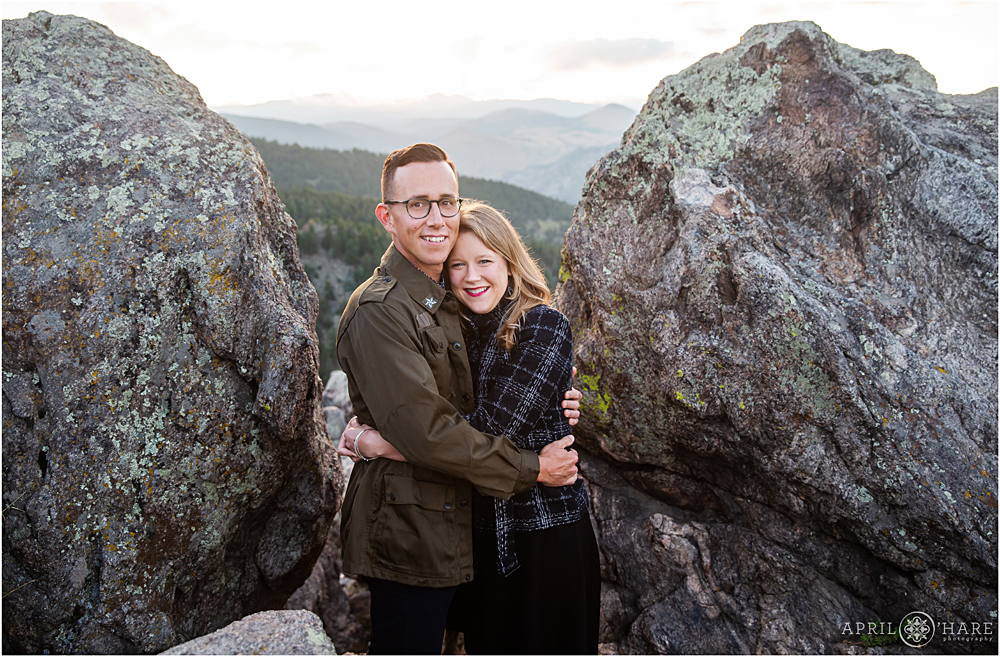 Pretty rugged proposal photos at Lost Gulch Overlook in Boulder