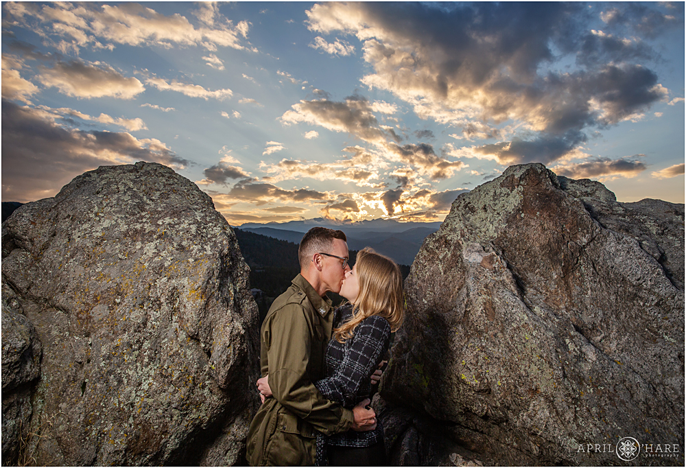 Beautiful sunset sky during a proposal session at Lost Gulch Overlook in CO