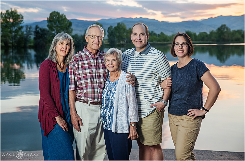 Grandparents with their adult children at Coot Lake during Sunset