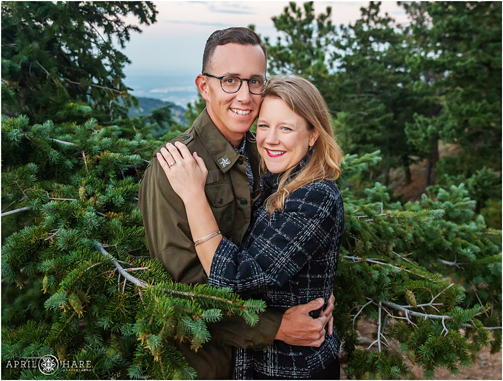 Sweet portrait of a recently engaged couple at their surprise proposal