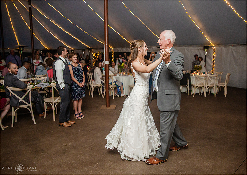 Bride Dances with her Dad on her wedding day at Blackstone Rivers Ranch