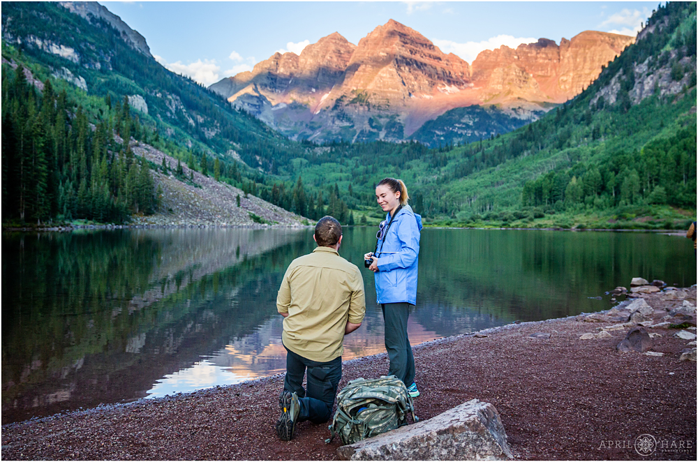 A surprise sunrise proposal at Maroon Bells in Colorado