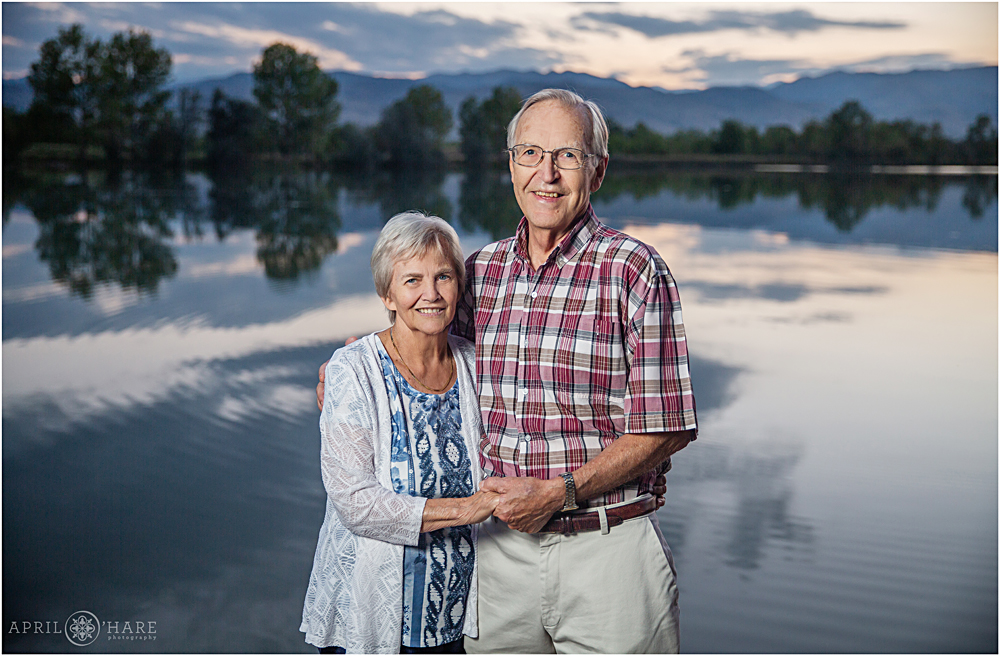 Lovely portrait of an older couple at their family session at Coot Lake in Boulder