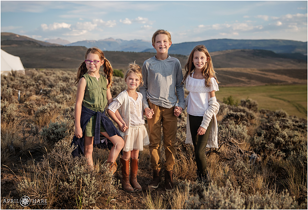 Sibling Portrait with mountain backdrop in Colorado