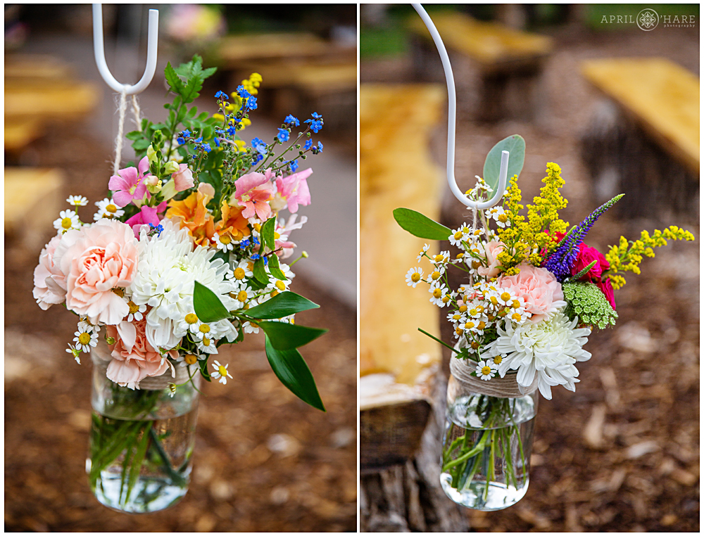 Detail photos of the floral aisle decor at Blackstone Rivers Ranch