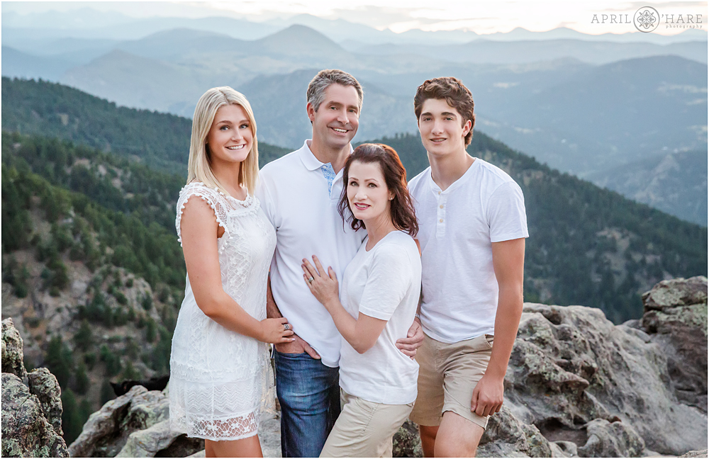 Family photography at sunset at Lost Gulch Overlook in Boulder